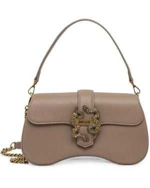 Just Cavalli Snake-Plaque Curved Tote Bag - Metallic