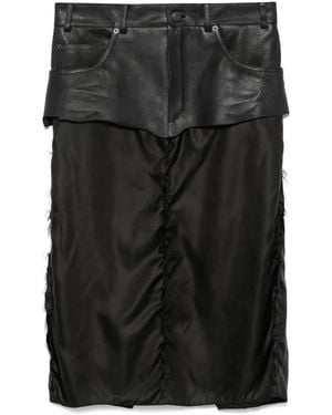Balenciaga Leather-Panel Midi Skirt - Black