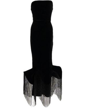 Ana Radu Fringed-Hem Strapless Midi Dress - Black