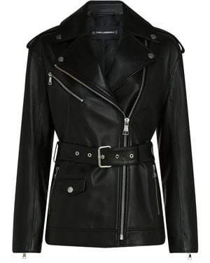 KARL LAGERFELD Belted Leather Biker Jacket - Black
