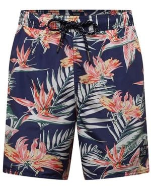 Superdry Floral-Print Drawstring Swim Shorts - Blue