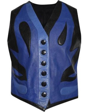 Martine Rose Apliqué flame-detail leather waistcoat - Blau