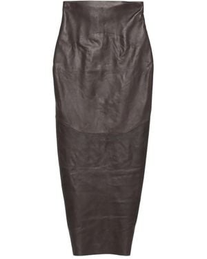 Rick Owens Panelled Leather Midi Skirt - Grey