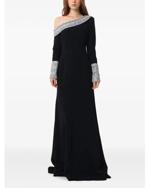 Dina Melwani Crystal-Embellished Off-Shoulder Maxi Dress - Black