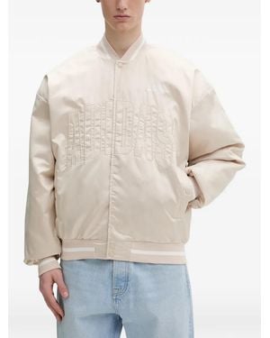 adidas Stadium Logo-Lettering Bomber Jacket - Natural