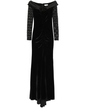 Nissa Lace Insert Velvet Maxi Dress - Black