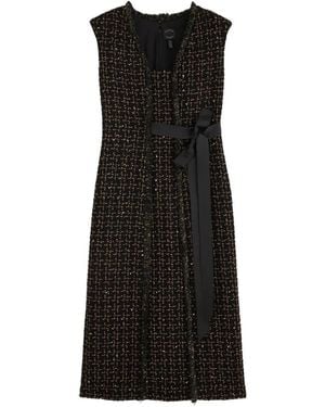 Huishan Zhang Shade Bow-Embellished Tweed Midi Dress - Black
