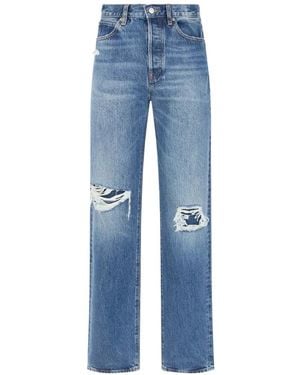 FRAME Distressed Straight-Leg Jeans - Blue