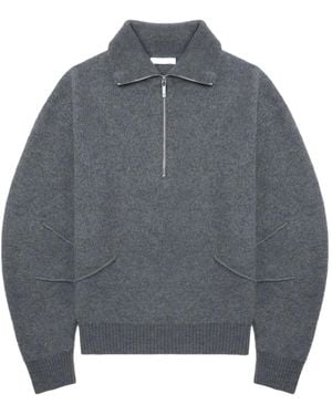 Helmut Lang Maglione Con Zip Al Colletto - Grigio