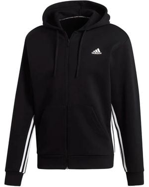 adidas Zipper Three-stripe Hoodie - Black