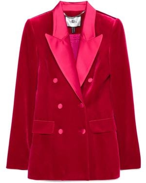 Nissa Double-Breasted Velvet Blazer - Red