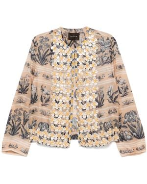 Biyan Embellished Printed Cropped Jacket - Natural
