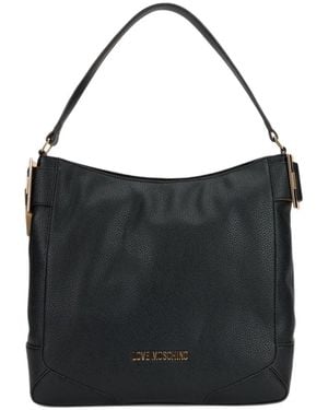 Love Moschino Logo-Plaque Pebbled Shoulder Bag - Black