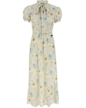 Miu Miu Robe Mi-Longue À Manches Bouffantes - Blanc