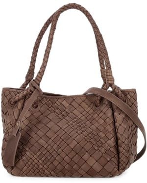 VISONA Woven-Design Leather Shoulder Bag - Brown