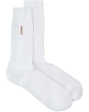 Versace Embroidered Cotton Ribbed Socks - White