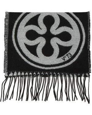 V73 Logo-Jacquard Fringe-Edge Scarf - Black