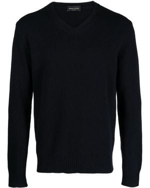 Roberto Collina V-Neck Merino Wool Jumper - Blue