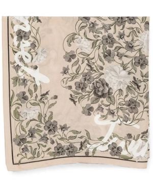 Twinset Floral-Print Logo-Print Scarf - Neutro