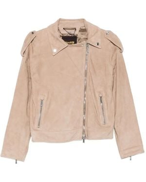 Moorer Loette Zip-Fastening Leather Jacket - Natural