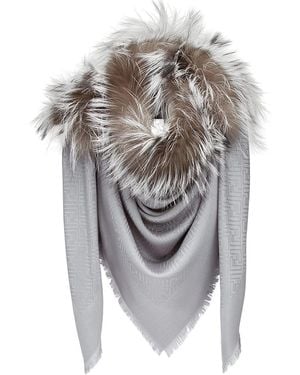 Fendi Schal mit Pelzbesatz - Grau