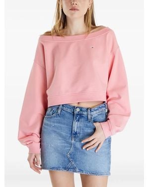 Tommy Hilfiger Off-Shoulder Cropped Sweatshirt - Pink