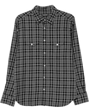 Tom Ford Check-Pattern Button-Down Shirt - Gray