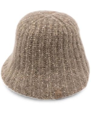 Brunello Cucinelli Sequin-Embellished Ribbed-Knit Bucket Hat - Natural