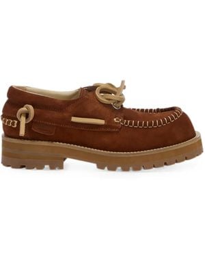 Moschino Suede Whipstitch-Trim Loafers - Brown