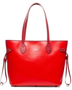 Poche Paris Leather Drawstring Tote Bag - Red