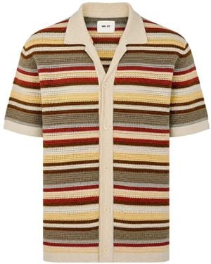 NN07 Lars Striped Point-Collar Short-Sleeve Cardigan - Natural