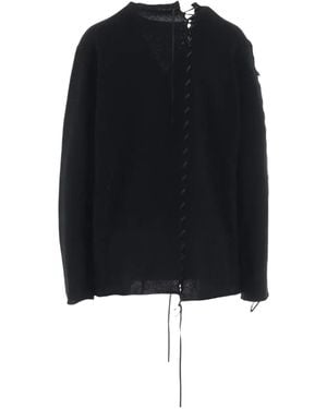 Yohji Yamamoto Wollen Top Met Ronde Hals En Trekkoord - Zwart