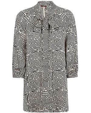 OBIDI Geometric Print Tie-Neck Blouse - Grey