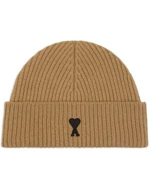 Ami Paris Ami De Coeur Wool Beanie - Brown