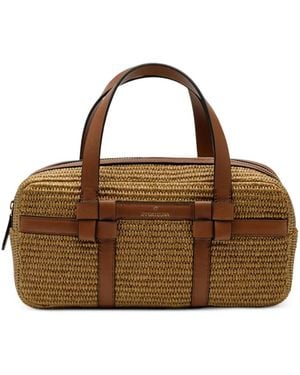 La Portegna Bibi Knotted Leather-Trim Tote Bag - Brown