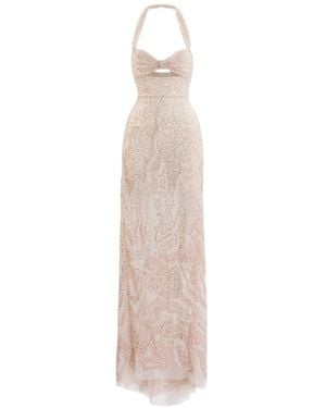 Saiid Kobeisy Embroidered Tulle Fitted Maxi Dress - White