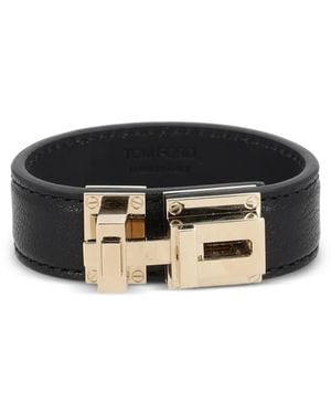 Tom Ford Bracelet En Cuir À Loquet - Black
