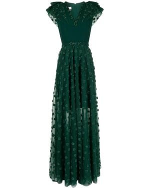 Saiid Kobeisy Polka Dot Beaded Tulle Dress - Green