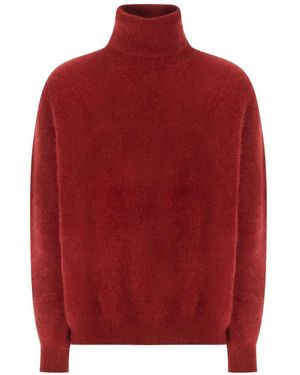 Vanisé Roll-Neck Brushed-Finish Sweater - Red