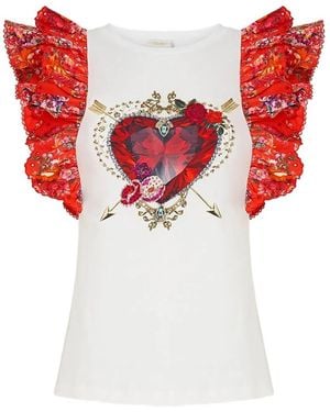 CAMILLA Frill-Sleeve T-Shirt - Red