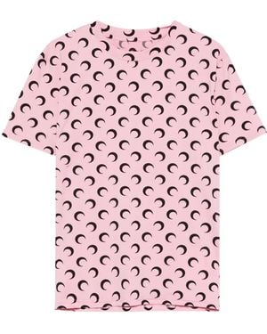 Marine Serre Moon-Printed Jersey Short-Sleeve Crewneck Top - Pink