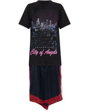 Balenciaga Los Angeles City Print Layered Dress - Black