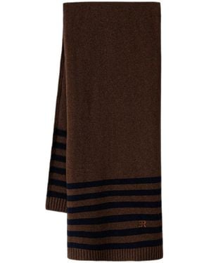 ERMANNO FIRENZE Striped Embroidered-Logo Scarf - Brown