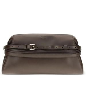 Moschino Buckle-Detail Leather Cluth Bag - Brown