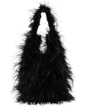 Yves Salomon Feather Shoulder Bag - Black