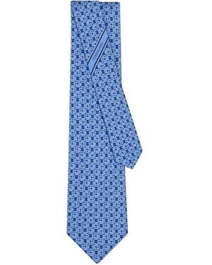 Ferragamo Cravate En Soie À Logo Imprimé - Blue