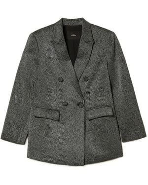 Twinset Herringbone Double-Breasted Blazer - Grey