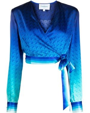 CASABLANCA The Night View Wrap Blouse - Blue