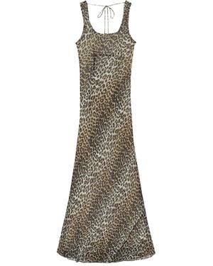 Ganni Leopard Print Long Dress - Natural