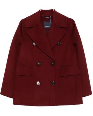 Max Mara Double-Breasted Virgin-Wool Coat - Red
